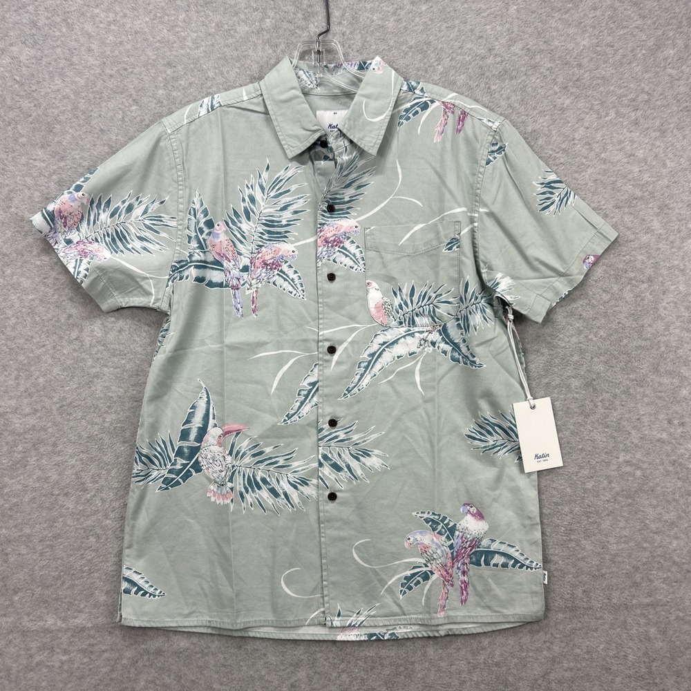 Katin Shirt Mens Small Paradise Floral Birds Hawaiian Tropical Aloha Beach NEW